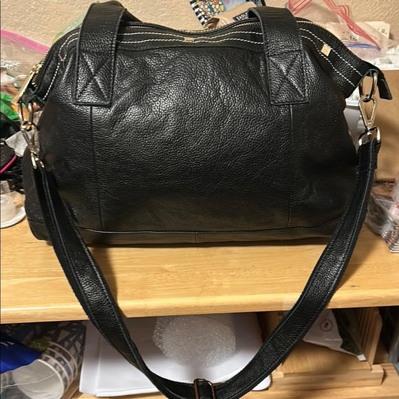 CUORE & PELLE Shoulder Bag Handbag Satchel Large Zip Top Blk Pebble Leather EUC - Picture 2 of 13